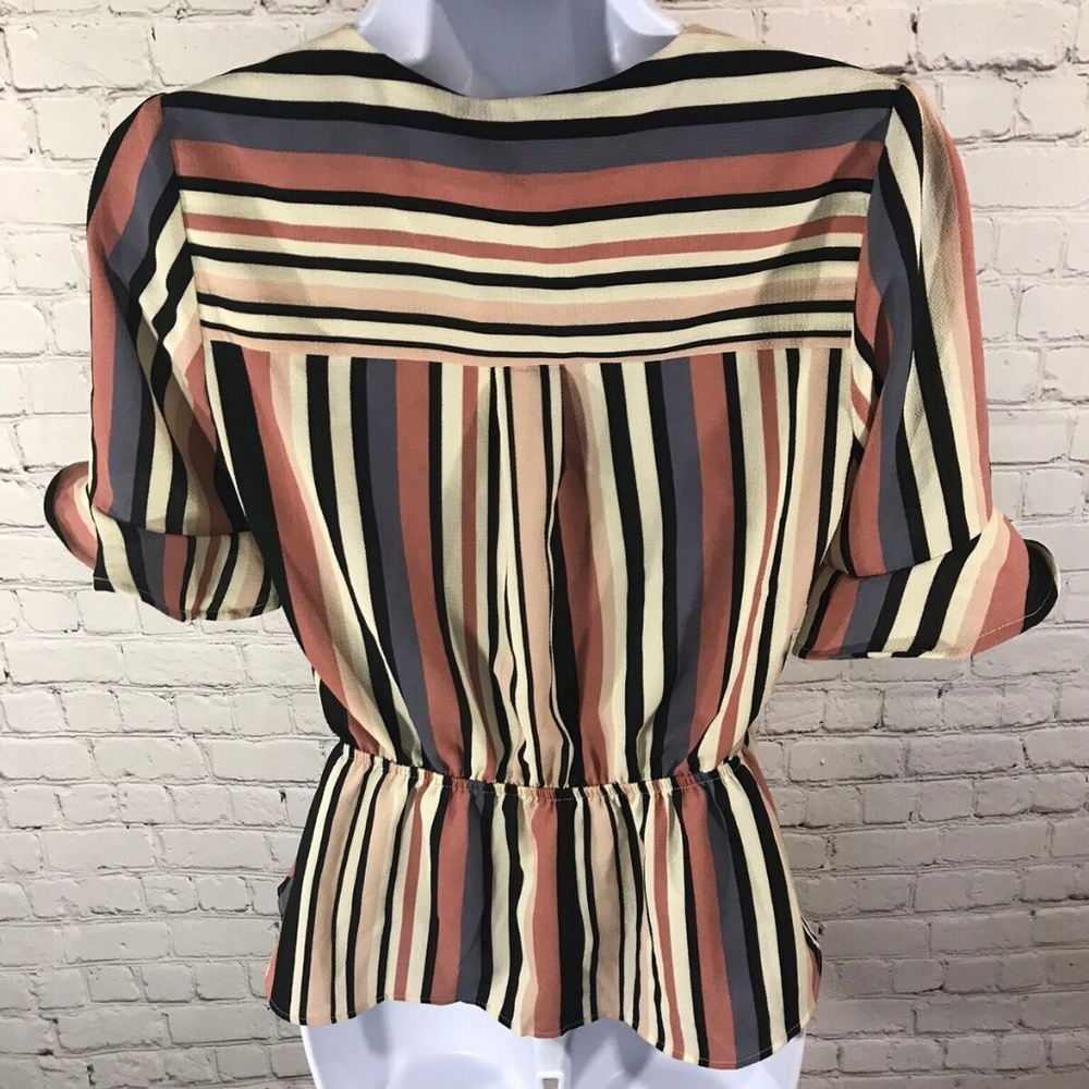 Monteau Half Button Mixed Stripes Peplum Top Sz S - Picture 4 of 7